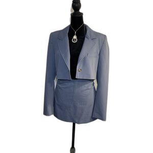 Zara Dusty Blue Cropped Blazer + Mini Skirt Set